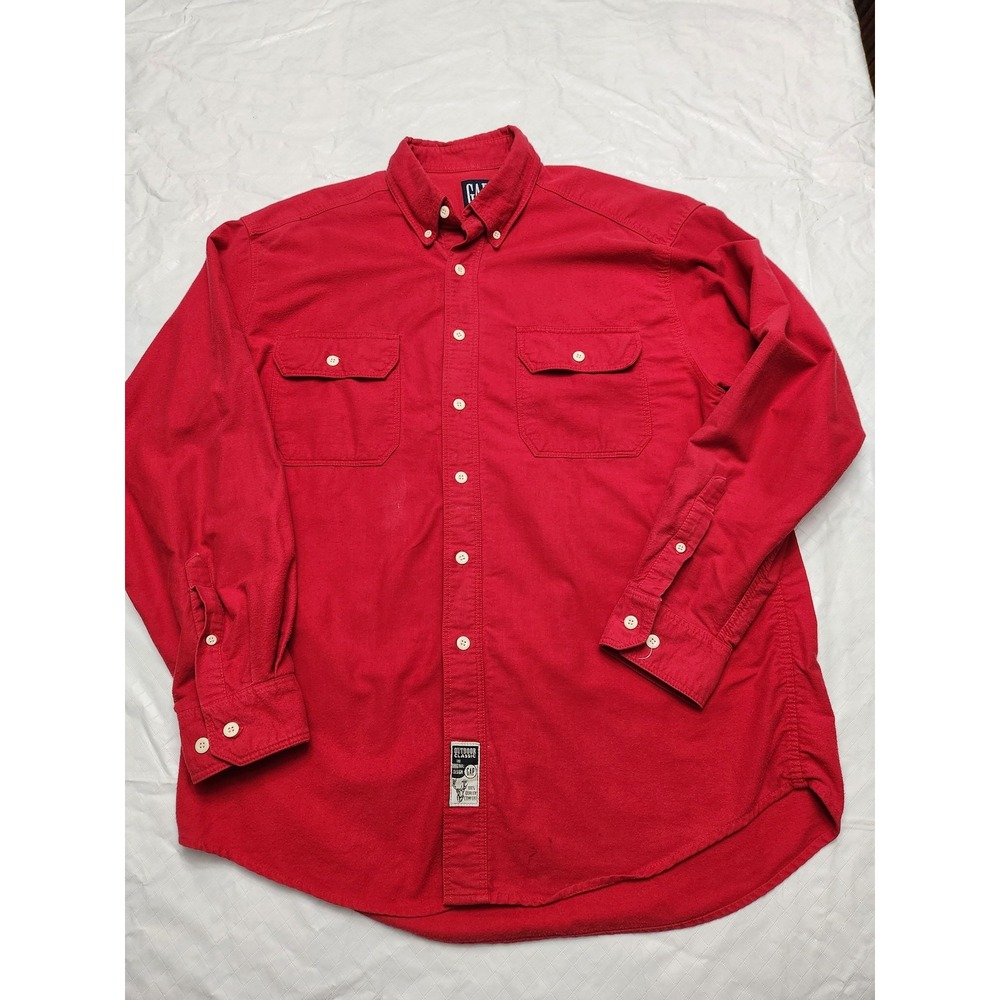 VTG Gap Shirt Mens Large Red Flannel Button Down Long Sleeve Outdoor Classic